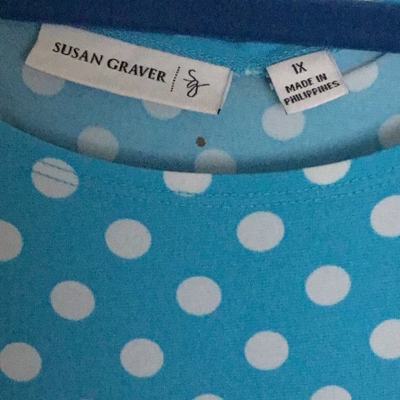 QVC Suzan Graver Style Blue & White  Polkadot Blouse - Picture 2 of 12